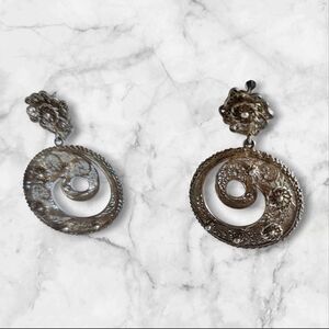 Women's 925 Vintage Filigree Hoop Earrings with leverback closure